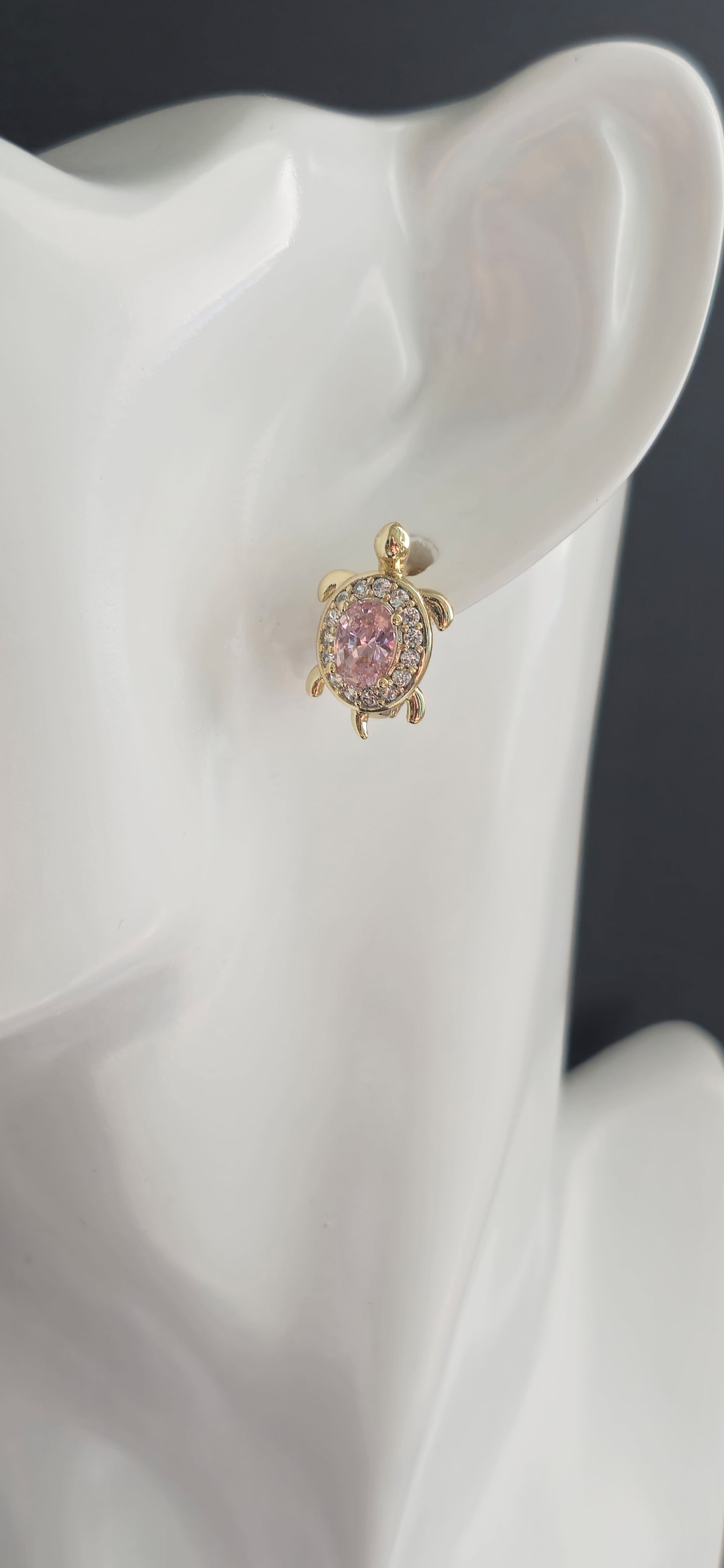 Aretes de tortuga con circones rosada