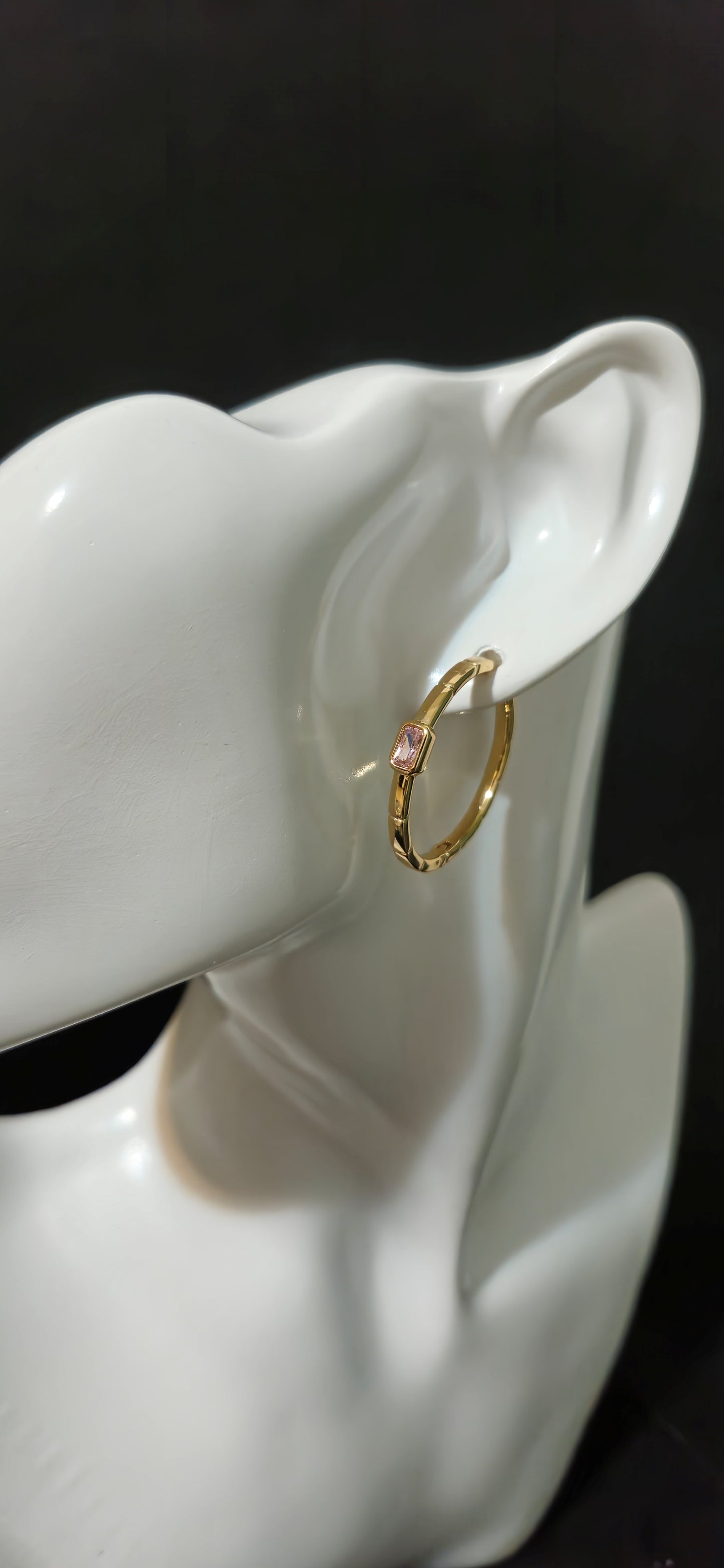 Aretes aro oro rosa y circonia rosada